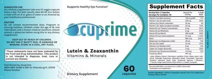 OCUPRIME Supplement Facts