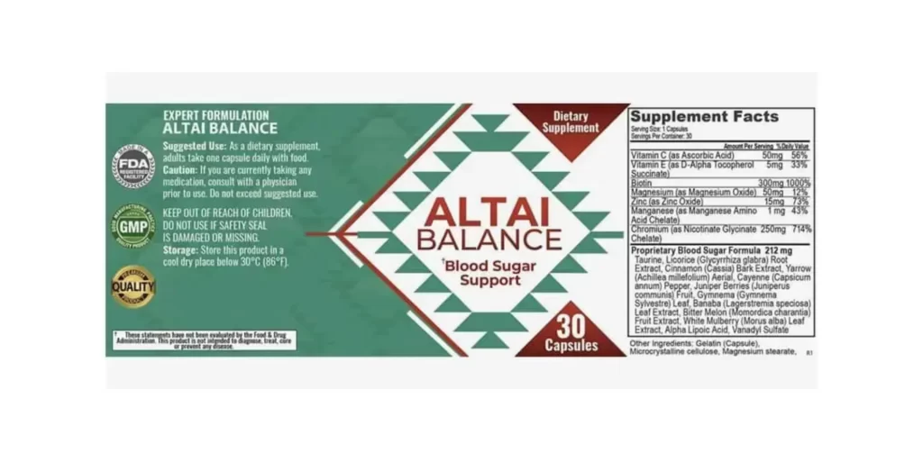 Altai Balance Supplement Facts