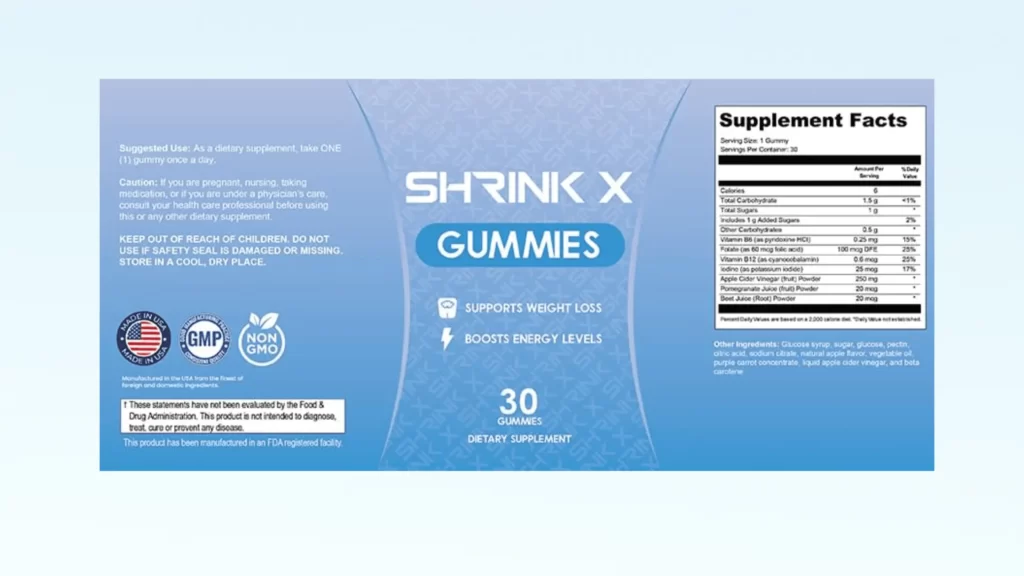 Shrink X Gummies Supplement Facts